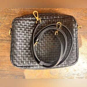 Quince Black Woven Leather Crossbody